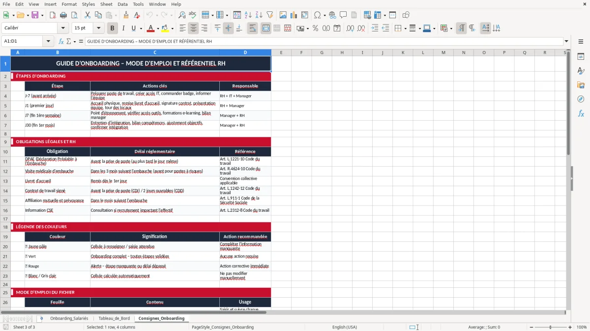 Capture 3 : onglet Consignes_Onboarding - Modèle Excel onboarding nouveau salarié excel modèle