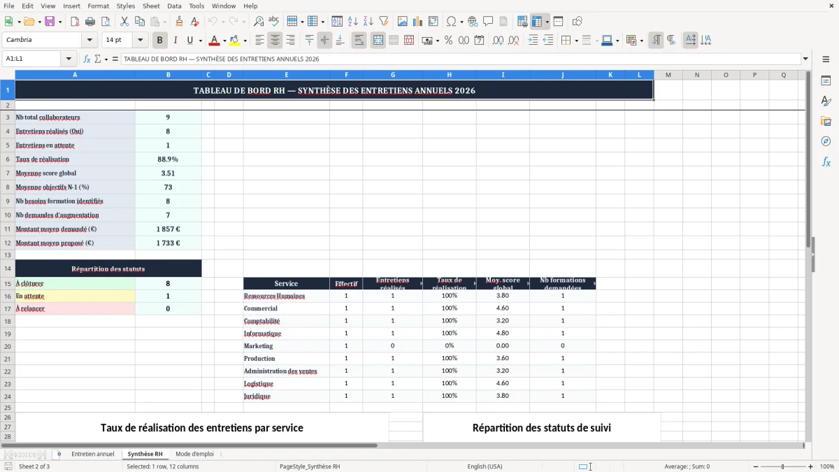 Capture 2 : onglet Synthèse RH - Modèle Excel trame entretien annuel excel modèle