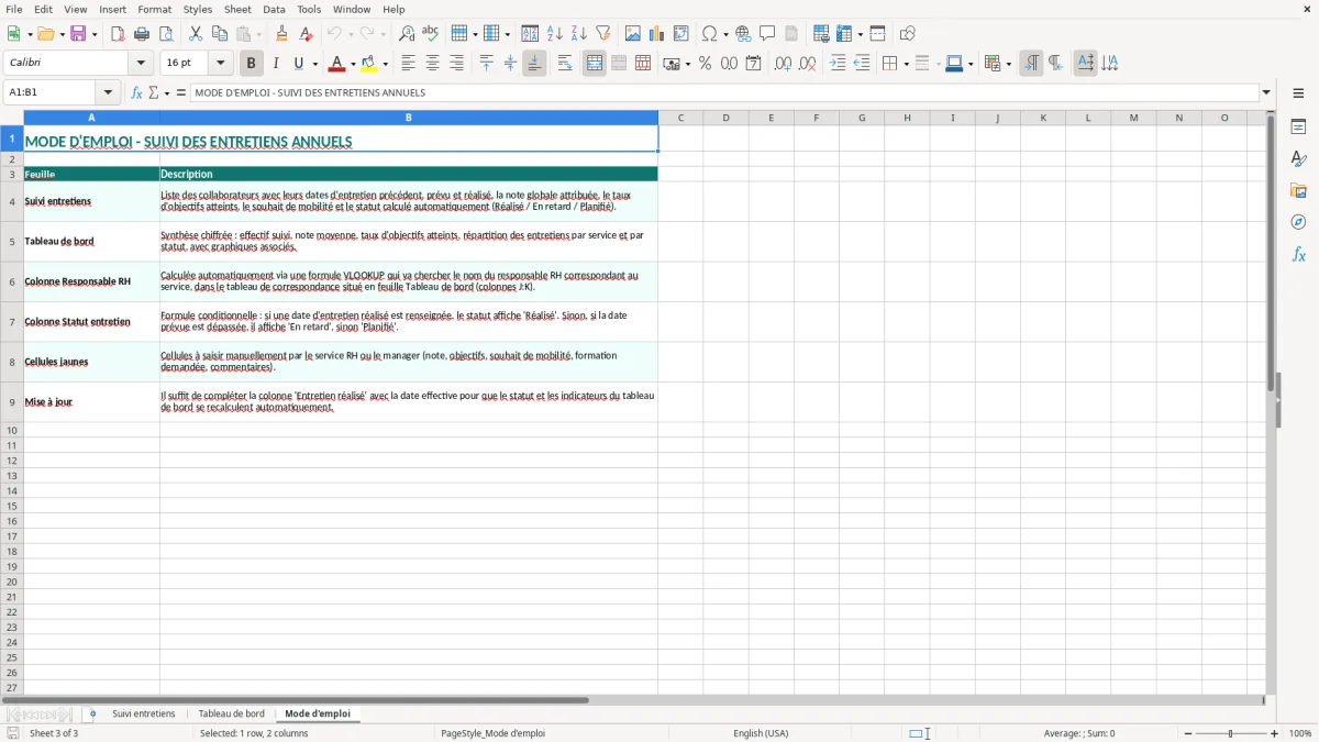 Capture 3 : onglet Mode d'emploi - Modèle Excel suivi des entretiens excel modèle