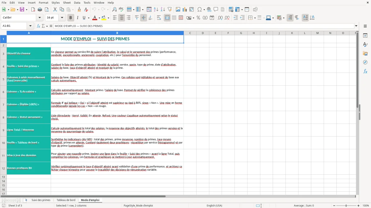 Capture 3 : onglet Mode d'emploi - Modèle Excel suivi des primes excel modèle