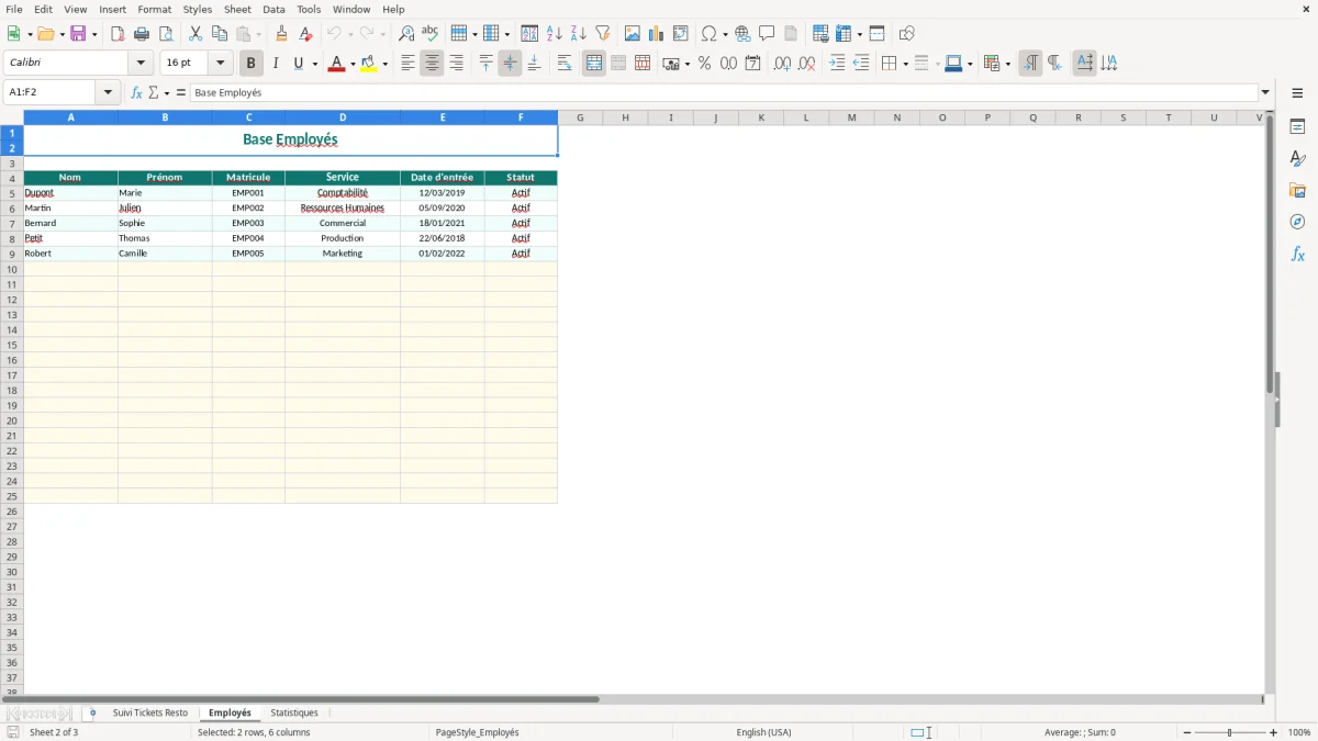 Capture 2 : onglet Employés - Modèle Excel suivi des tickets restaurant excel modèle