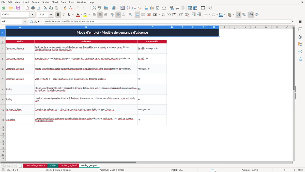 Capture 4 : onglet Mode_d_emploi - Modèle Excel demande d'absence excel modèle